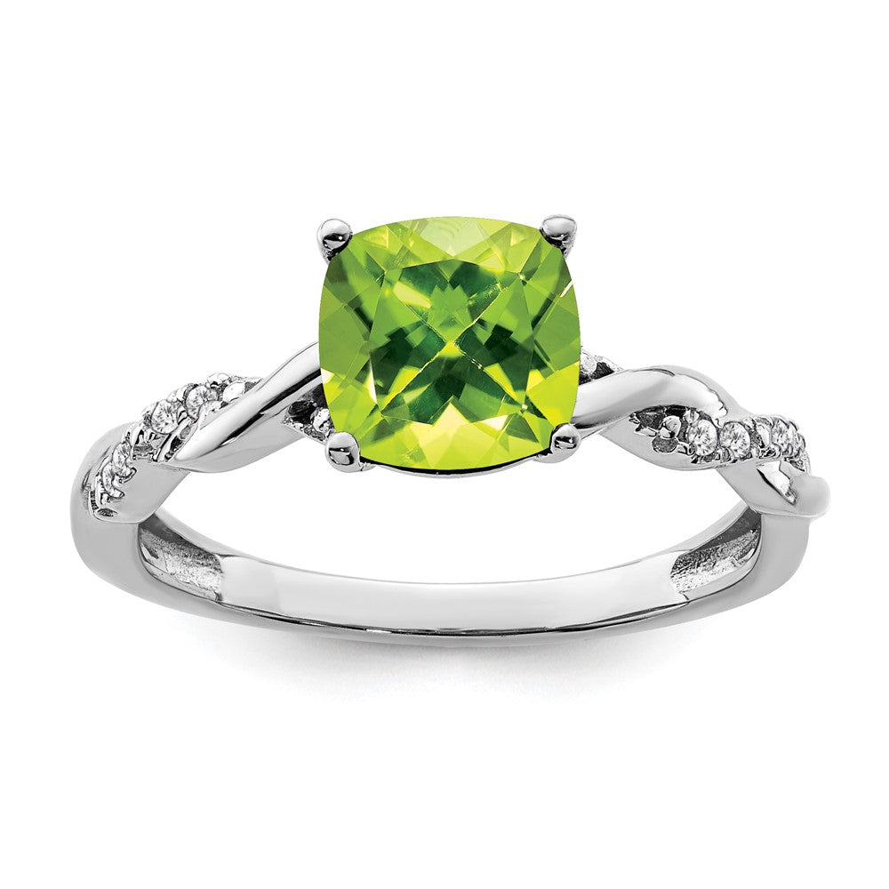 Sterling Silver Rhodium-plated Peridot and Diamond Ring - 13