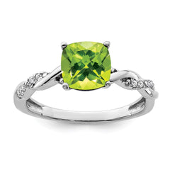 Sterling Silver Rhodium-plated Peridot and Diamond Ring - 13