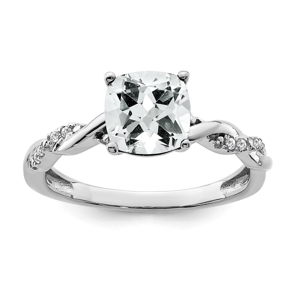 Sterling Silver Rhodium-plated White Topaz and Diamond Ring - 16