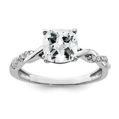 Sterling Silver Rhodium-plated White Topaz and Diamond Ring - 9