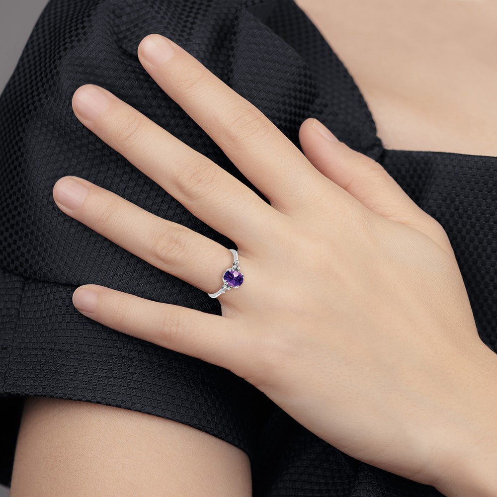 Sterling Silver Rhodium-plated Amethyst and Diamond Ring