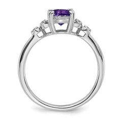 Sterling Silver Rhodium-plated Amethyst and Diamond Ring