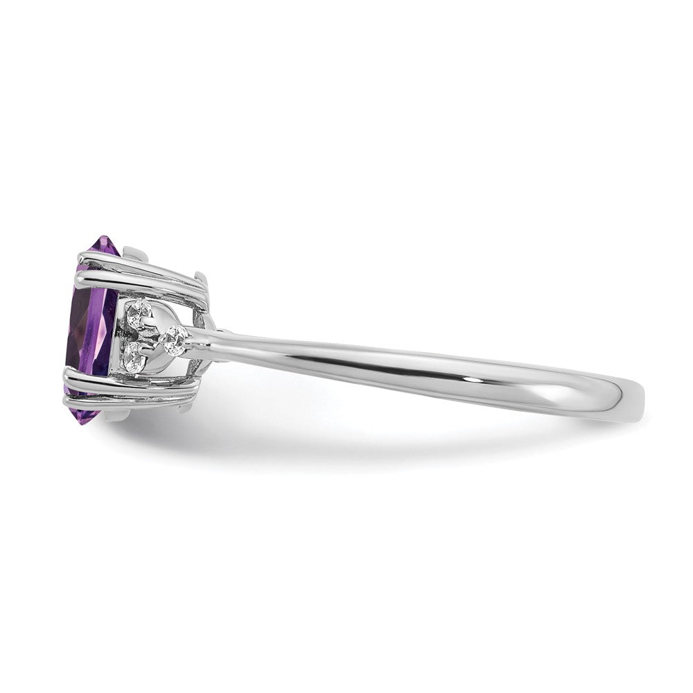 Sterling Silver Rhodium-plated Amethyst and Diamond Ring