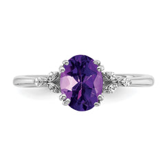 Sterling Silver Rhodium-plated Amethyst and Diamond Ring