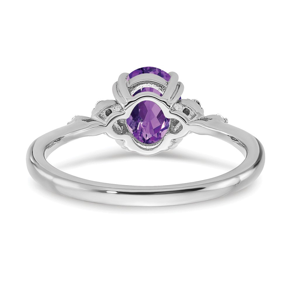 Sterling Silver Rhodium-plated Amethyst and Diamond Ring