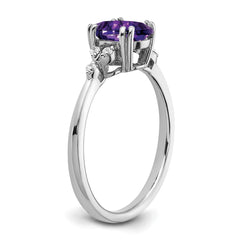 Sterling Silver Rhodium-plated Amethyst and Diamond Ring - 16