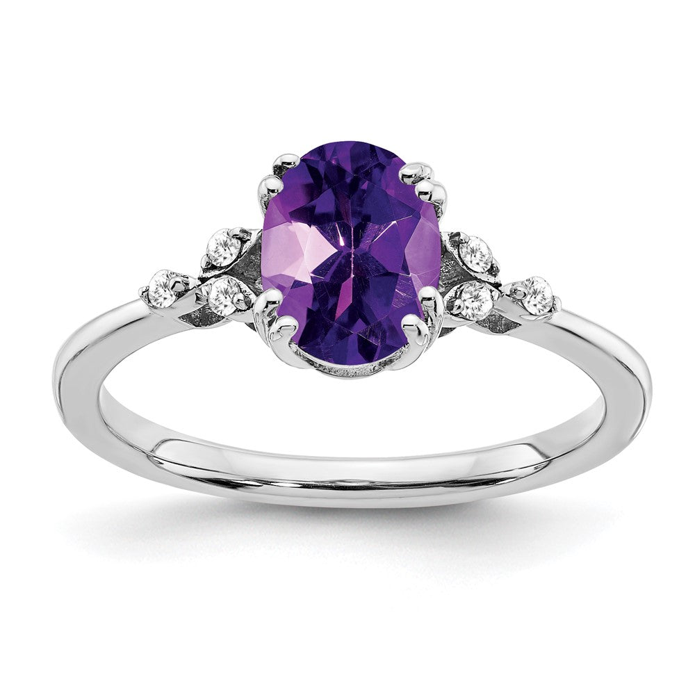 Sterling Silver Rhodium-plated Amethyst and Diamond Ring - 16