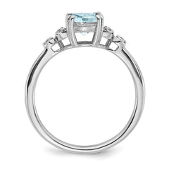 Sterling Silver Rhodium-plated Aquamarine and Diamond Ring - 11