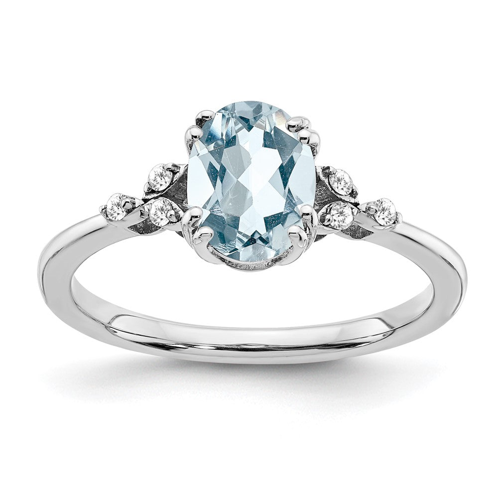 Sterling Silver Rhodium-plated Aquamarine and Diamond Ring - 5