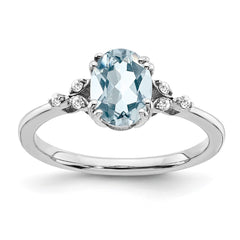 Sterling Silver Rhodium-plated Aquamarine and Diamond Ring - 15