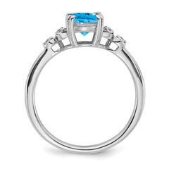 Sterling Silver Rhodium-plated Blue Topaz and Diamond Ring