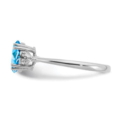Sterling Silver Rhodium-plated Blue Topaz and Diamond Ring - 16