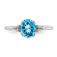 Sterling Silver Rhodium-plated Blue Topaz and Diamond Ring