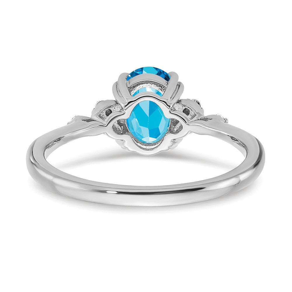 Sterling Silver Rhodium-plated Blue Topaz and Diamond Ring