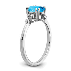 Sterling Silver Rhodium-plated Blue Topaz and Diamond Ring - 16
