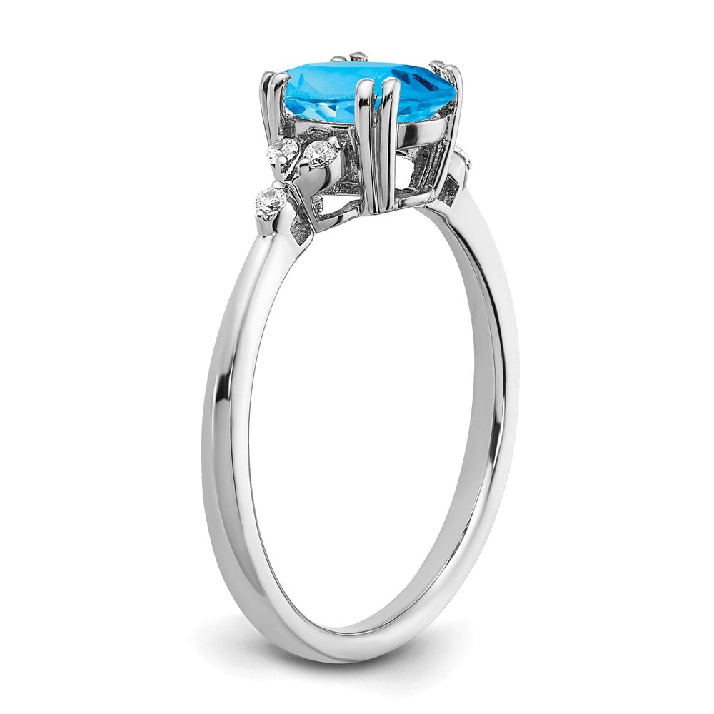 Sterling Silver Rhodium-plated Blue Topaz and Diamond Ring