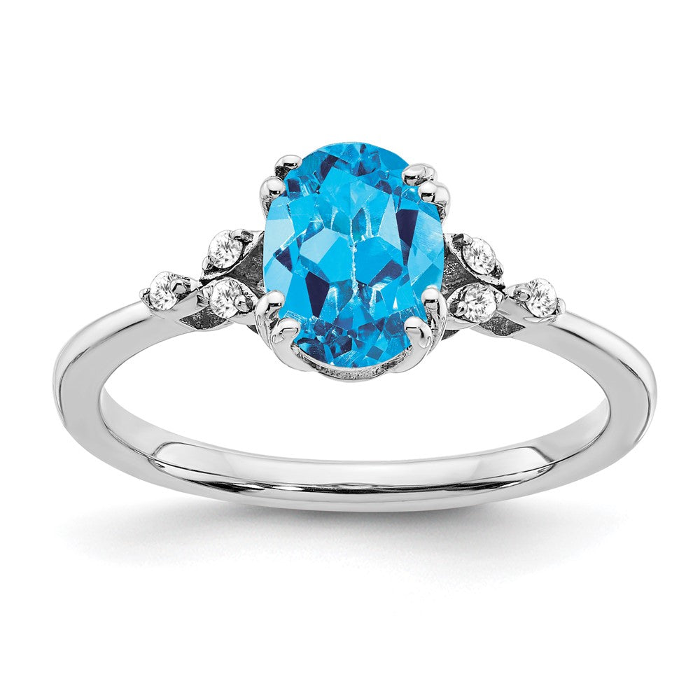 Sterling Silver Rhodium-plated Blue Topaz and Diamond Ring - 15