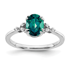 Sterling Silver Rhodium-plated Created Alexandrite and Diamond Ring - 8