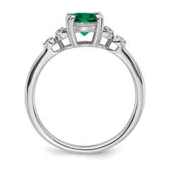 Sterling Silver Rhodium-plated Created Emerald and Diamond Ring