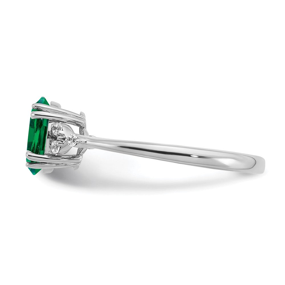 Sterling Silver Rhodium-plated Created Emerald and Diamond Ring