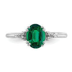 Sterling Silver Rhodium-plated Created Emerald and Diamond Ring