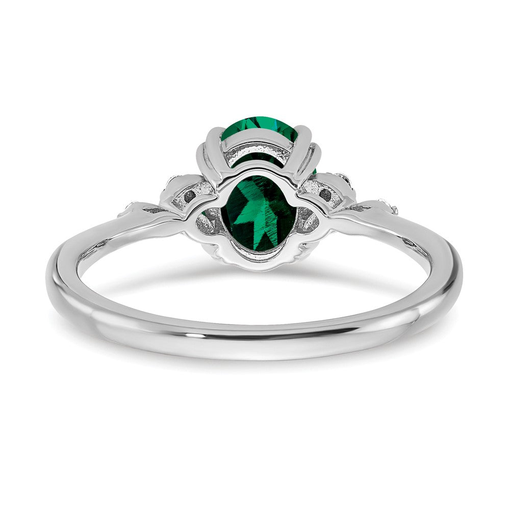 Sterling Silver Rhodium-plated Created Emerald and Diamond Ring