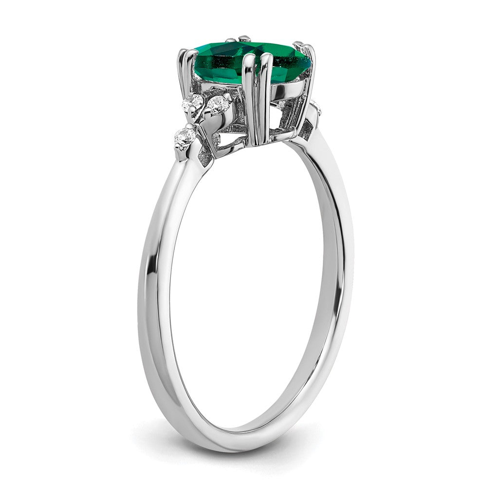 Sterling Silver Rhodium-plated Created Emerald and Diamond Ring