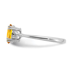 Sterling Silver Rhodium-plated Citrine and Diamond Ring - 16