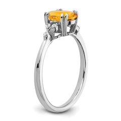 Sterling Silver Rhodium-plated Citrine and Diamond Ring - 16
