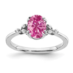 Sterling Silver Rhodium-plated Created Pink Sapphire/Diamond Ring - 3