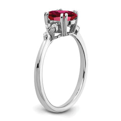 Sterling Silver Rhodium-plated Created Ruby and Diamond Ring - 11