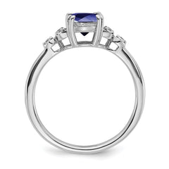 Sterling Silver Rhodium-plated Created Sapphire and Diamond Ring - 7
