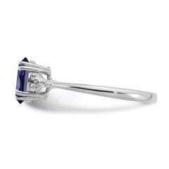 Sterling Silver Rhodium-plated Created Sapphire and Diamond Ring - 12