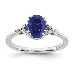 Sterling Silver Rhodium-plated Created Sapphire and Diamond Ring - 6