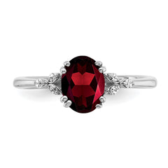 Sterling Silver Rhodium-plated Garnet and Diamond Ring