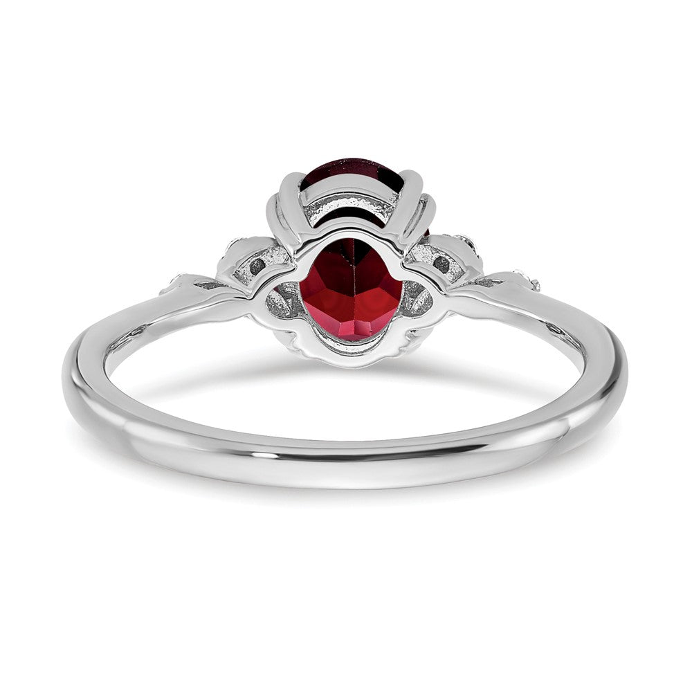 Sterling Silver Rhodium-plated Garnet and Diamond Ring