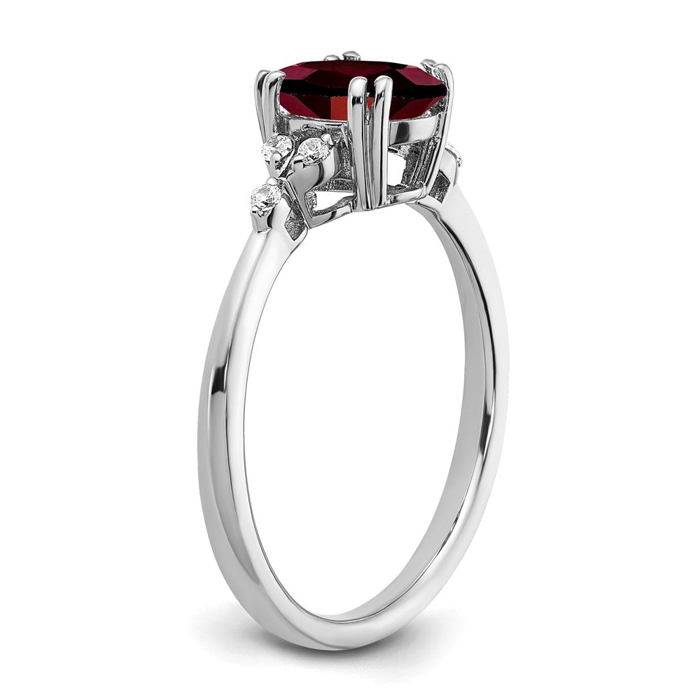 Sterling Silver Rhodium-plated Garnet and Diamond Ring