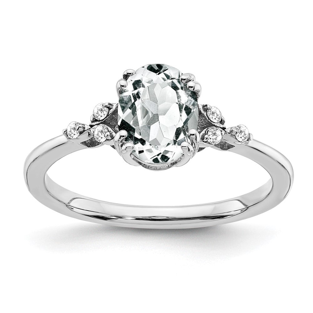 Sterling Silver Rhodium-plated White Topaz and Diamond Ring - 18