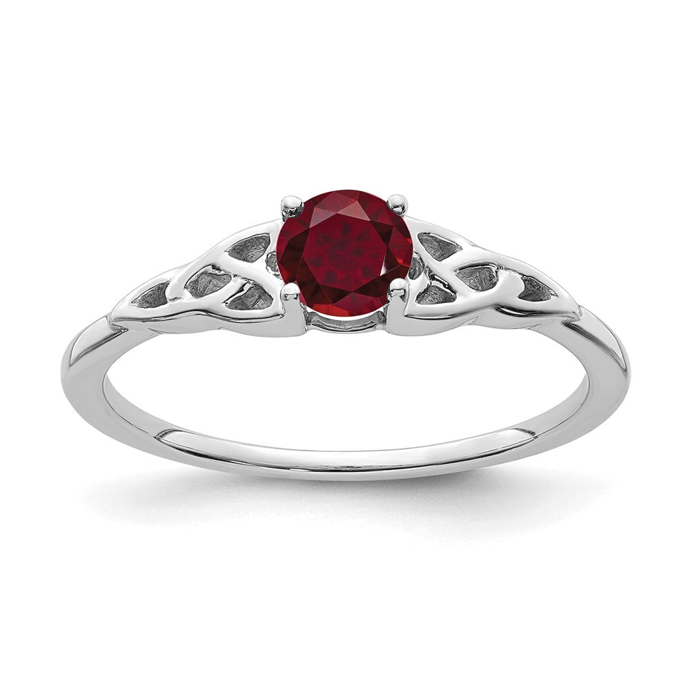 14K White Gold Created Ruby Celtic Knot Ring