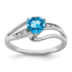 Sterling Silver Rhodium-plated Blue Topaz and Diamond Ring - 19