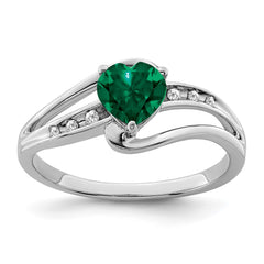 Sterling Silver Rhodium-plated Created Emerald and Diamond Ring - 18
