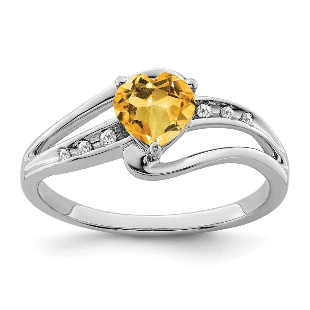 Sterling Silver Rhodium-plated Citrine and Diamond Ring - 17