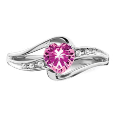 Sterling Silver Rhodium-plated Created Pink Sapphire and Diamond Ring - 6