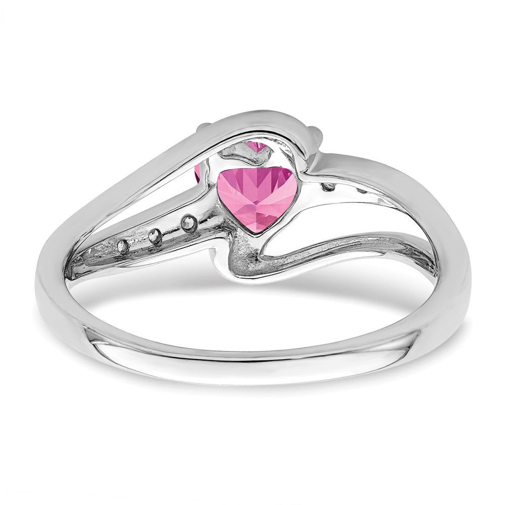 Sterling Silver Rhodium-plated Created Pink Sapphire and Diamond Ring - 6