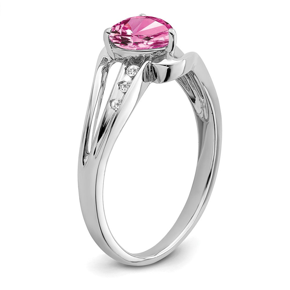 Sterling Silver Rhodium-plated Created Pink Sapphire and Diamond Ring - 6