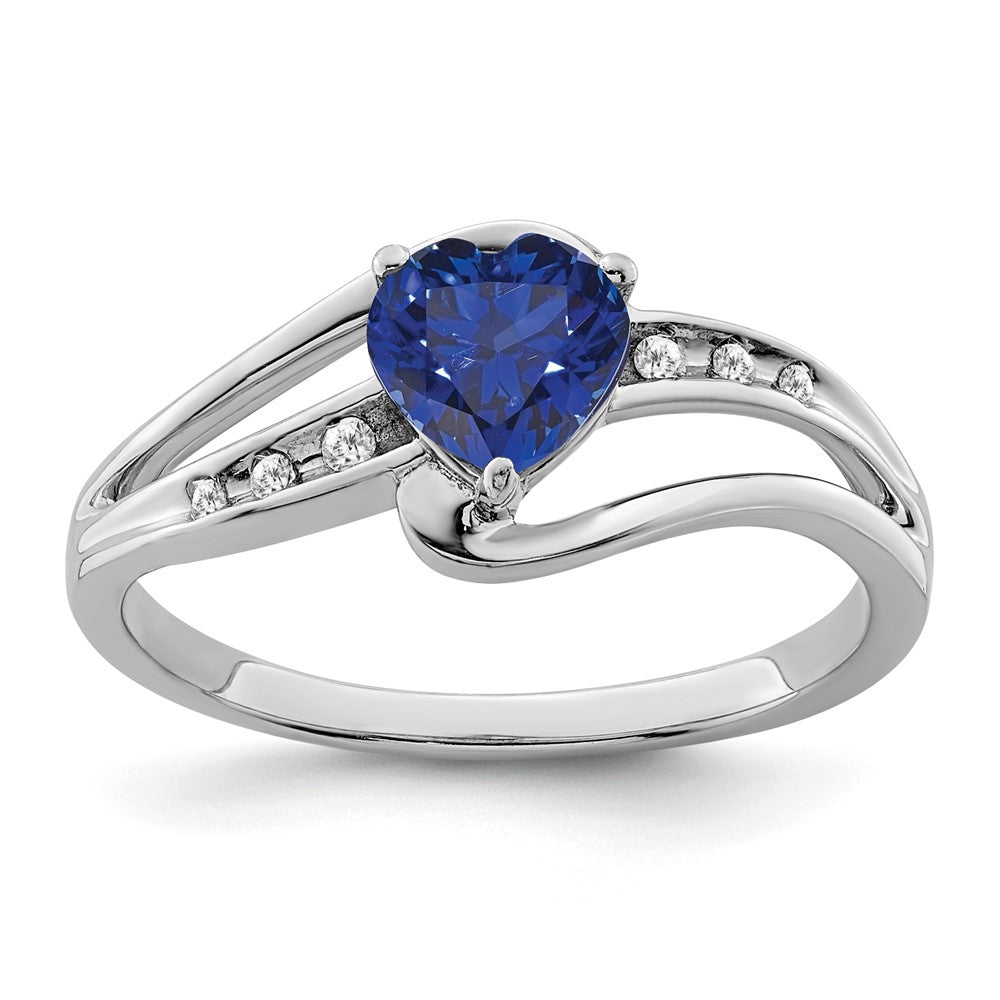 Sterling Silver Rhodium-plated Created Sapphire and Diamond Ring - 17