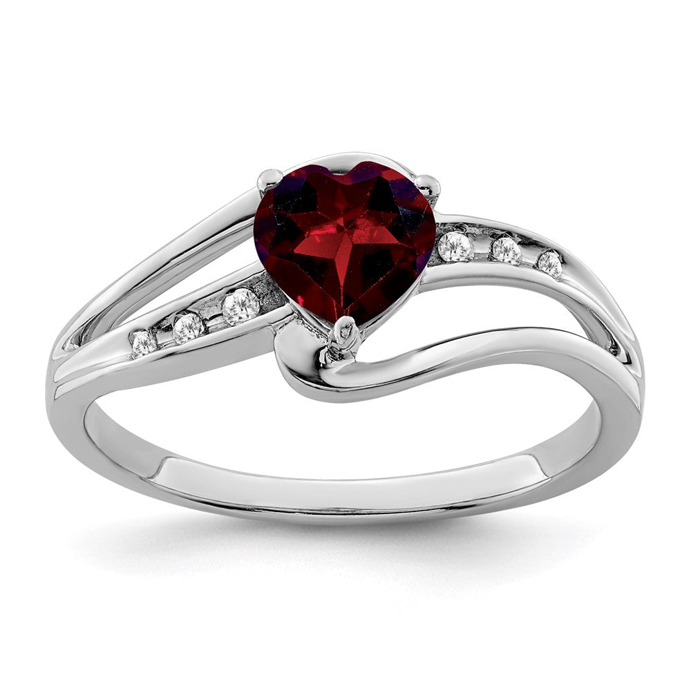 Sterling Silver Rhodium-plated Garnet and Diamond Ring - 21