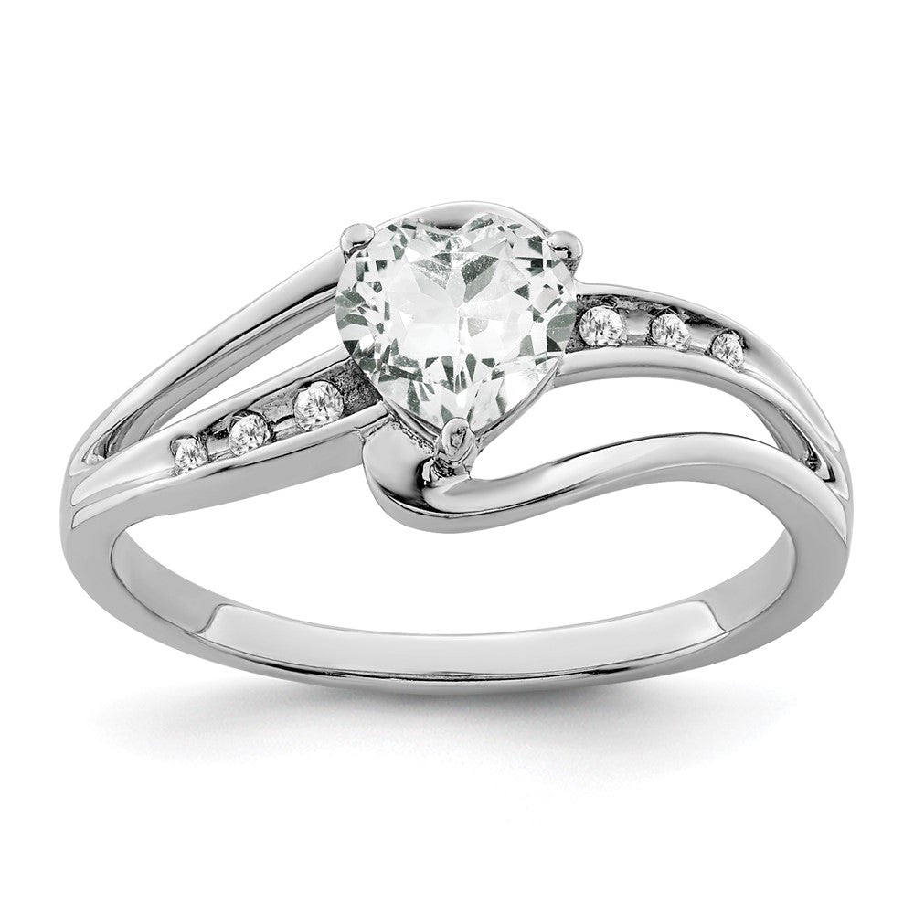 Sterling Silver Rhodium-plated White Topaz and Diamond Ring - 22