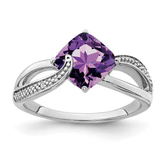 Sterling Silver Rhodium-plated Amethyst and Diamond Ring - 19