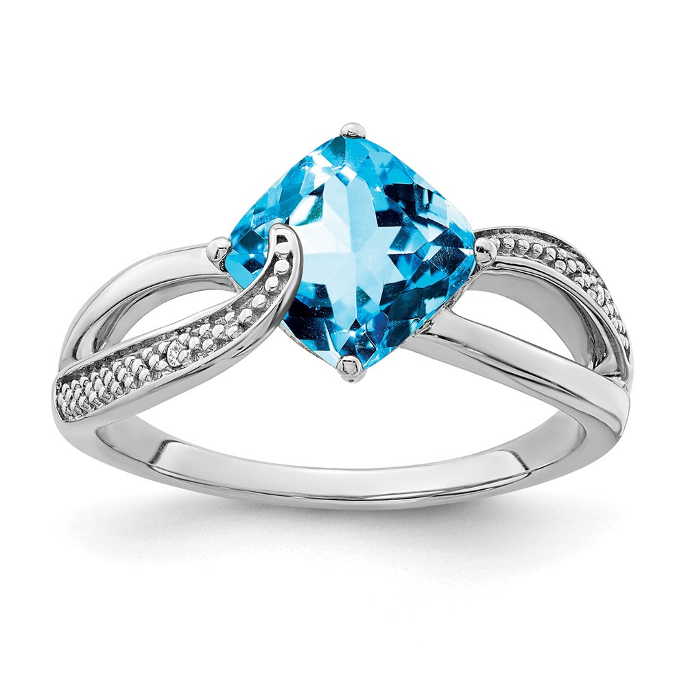 Sterling Silver Rhodium-plated Blue Topaz and Diamond Ring - 20